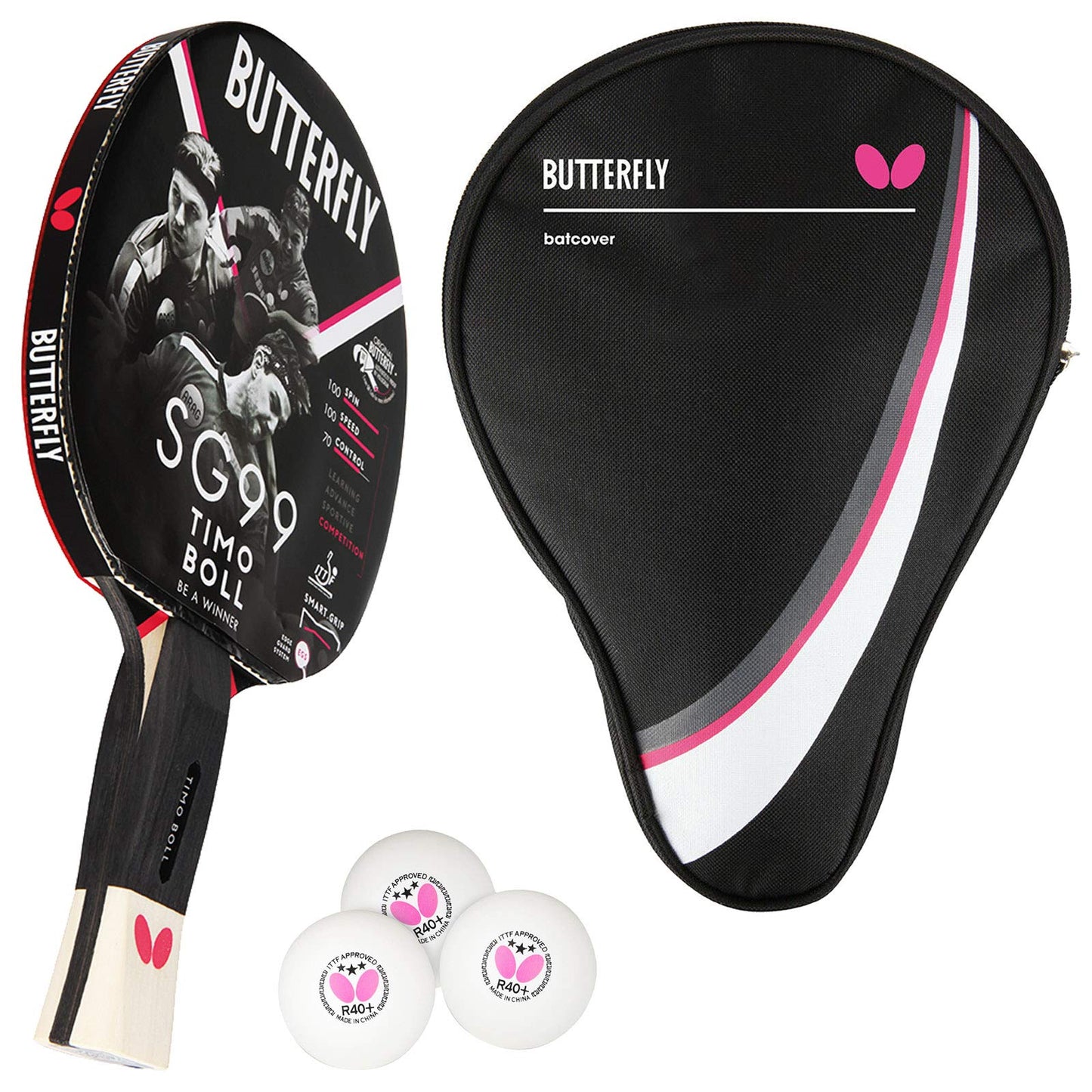 Butterfly Timo Boll SG99 table tennis racket + table tennis cover Drive Case + 3*** ITTF R40+ table tennis balls | Table tennis racket set | Professional table tennis set