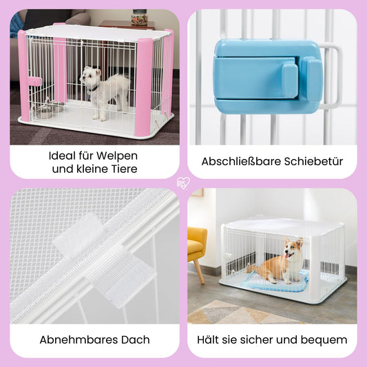 Iris Ohyama Puppy Playpen with lockable door and removable roof, H60cm, Grey, Cat enclosure, Dog crate, For outdoor, indoor, puppy playpen, dog fence, puppy fence, dog playpen.
