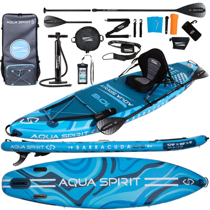 Aqua Spirit SUP Inflatable Stand-Up Paddle Board 2024 | 320x81x15cm | Complete Kayak Conversion Kit with Paddle, Backpack, Pump, and more accessories | Adult Beginners/Experts | 2-year warranty