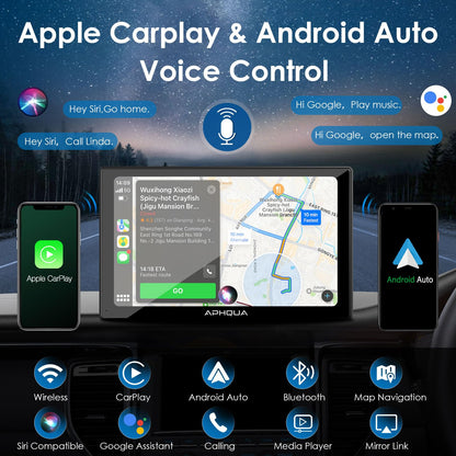 aphqua 2023 Newest Wireless Apple Carplay & Android Auto, 7-inch Touchscreen Digital Media Car Radio Receiver Wirelessly Portable Car Radio with Mirror Link, Google, Bluetooth