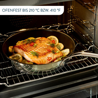 Jamie Oliver by Tefal Cook's Classics 9.4 inch Frying Pan, Stainless Steel Induction Pan with Non-Stick Coating, suitable for all stovetops, oven safe up to 410°F, riveted handle, E3060435