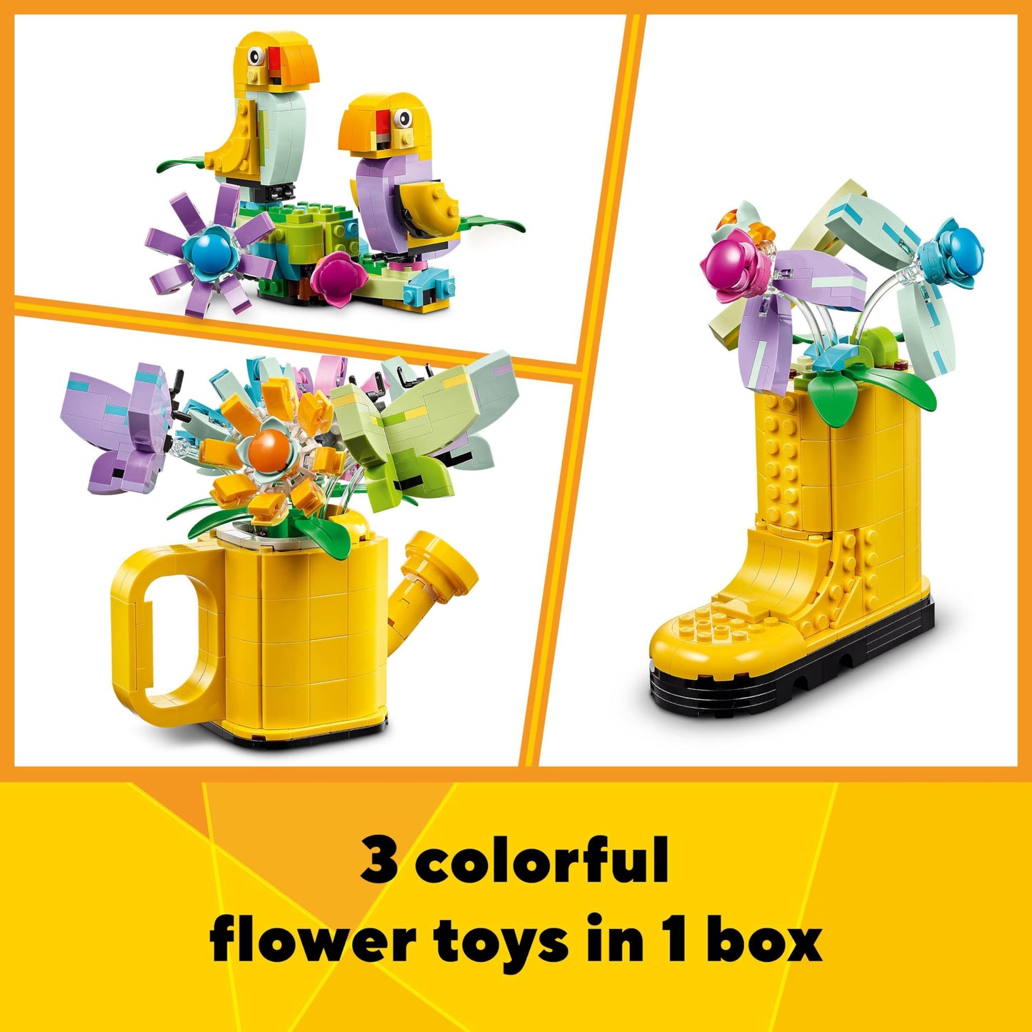 LEGO Creator 3in1 Watering Can with Flowers Set, Kids' Room Decor & Creator 3in1 Retro Camera Toy with 3 Models for Girls and Boys