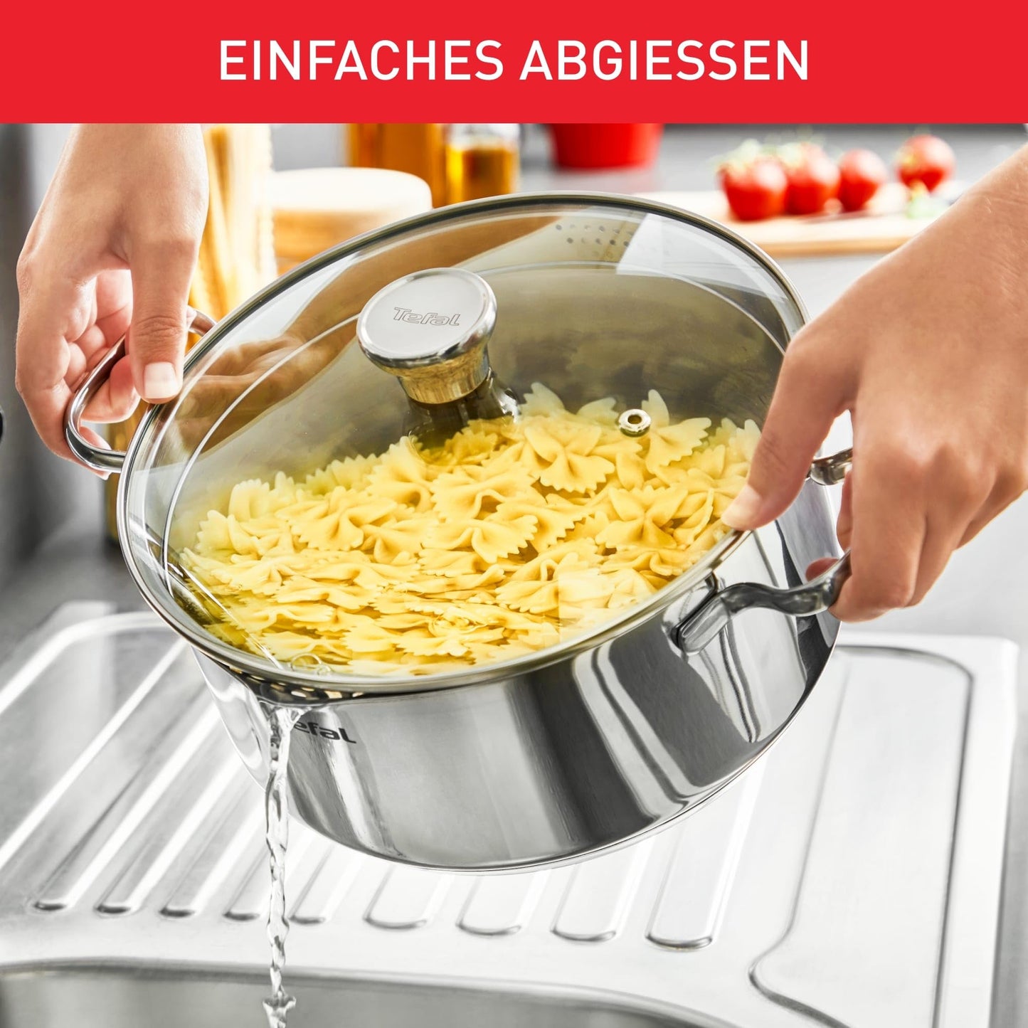 Tefal Duetto pot A70542 | 16 cm | Induction compatible | Easy to clean | Measuring scale | Glass lid for pouring off | Stainless steel