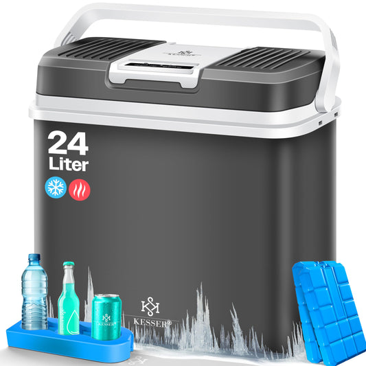 KESSER® 24 liter cooler | COOLS and WARMS | Thermoelectric cooler | including 2X cooling packs & drink holder | 12 volt and 230 volt | Mini fridge | for car and camping | Energy efficiency class E | Anthracite