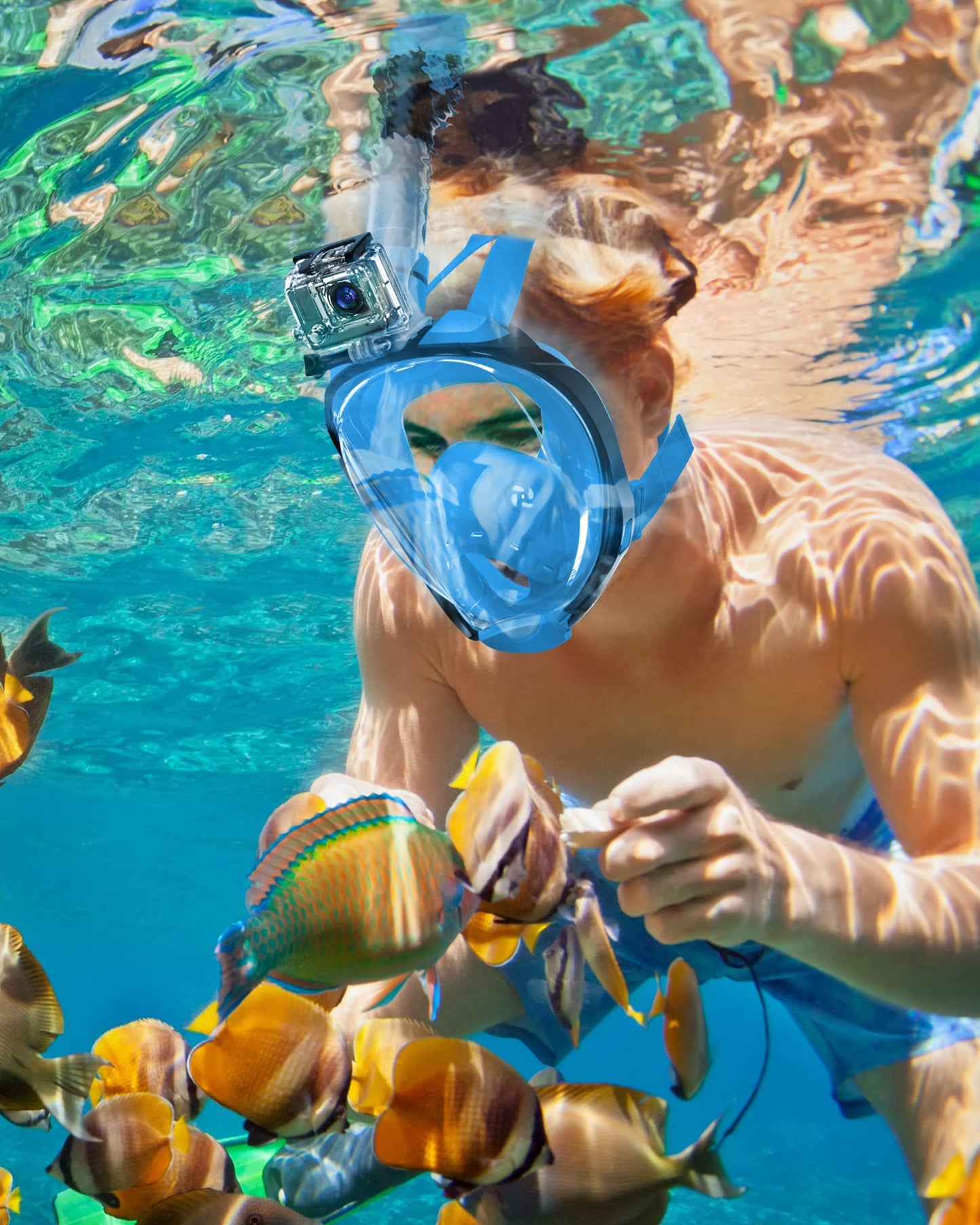 X99 Full Face Snorkel Mask, 180-Degree View Anti-Fog Diving Mask with Sport Camera Compatible, Diving Goggles for Adults