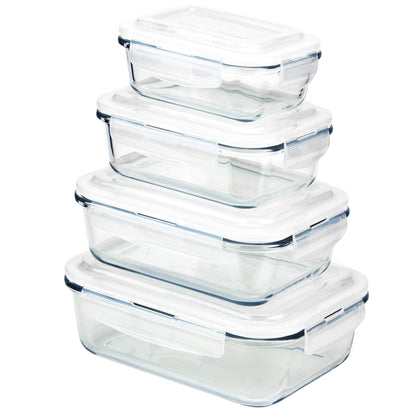 Grizzly glass storage containers 4 pack rectangular containers with lids.