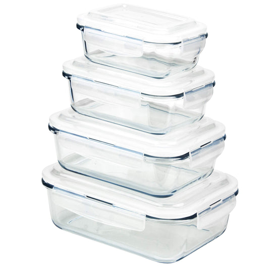 Grizzly glass storage containers 4 pack rectangular containers with lids.