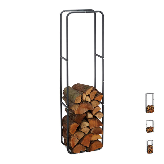 Relaxdays fireplace log rack, log stacking aid, made of steel, for indoor and outdoor use, firewood rack, dimensions HxW 150x40 cm, anthracite