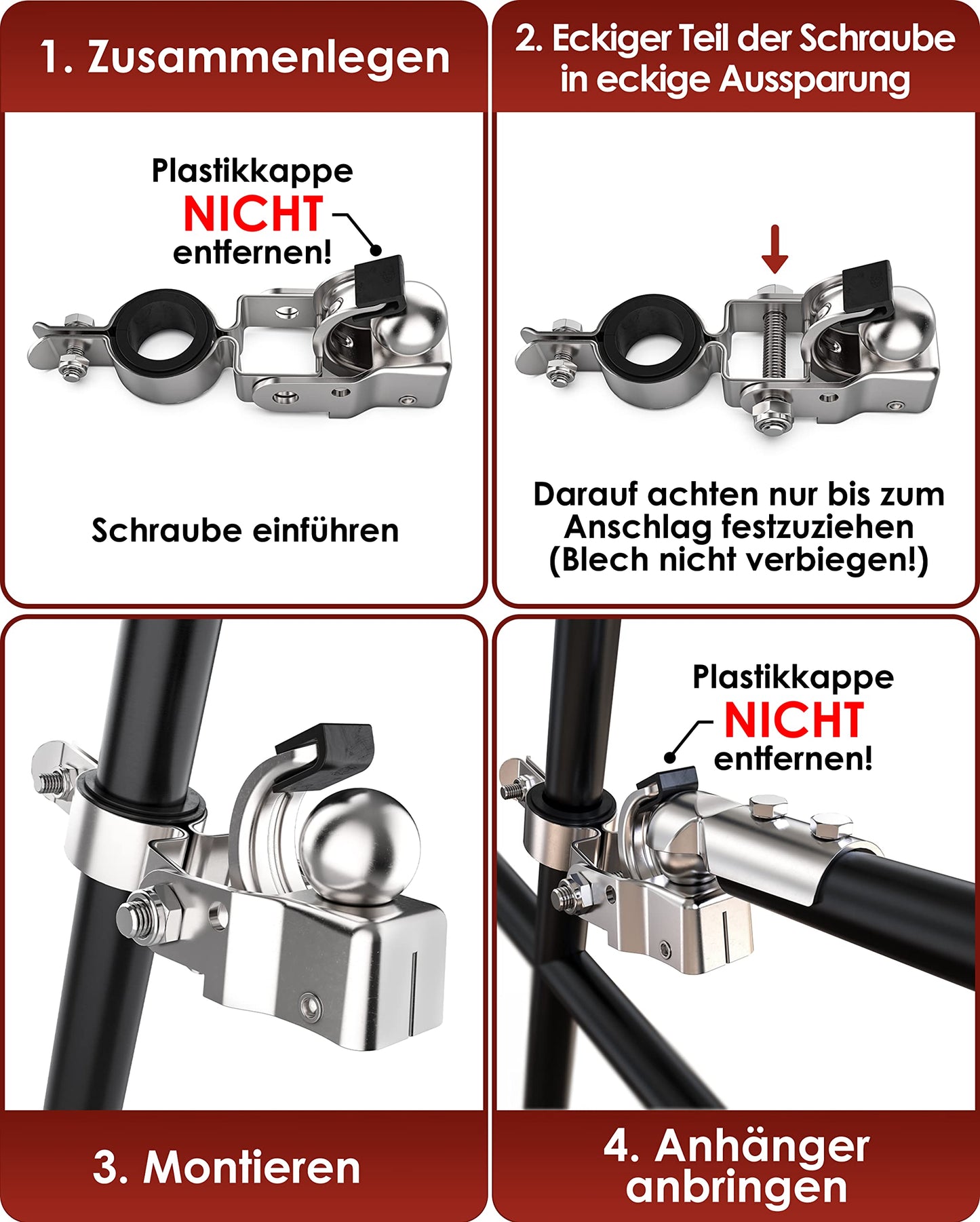 WEIDEBACH® stable bicycle trailer hitch made of galvanized iron, Ø 2.35 to 3.05 cm. Trailer hitch for all common seat posts, easy to mount.