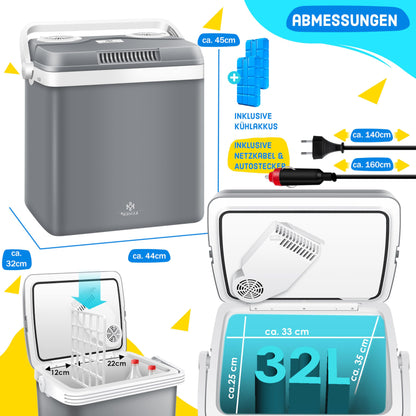 KESSER® Cooler Box Thermobox 32 liters | Thermo-Electric Cooler Box | COOLS and WARMS | 12 & 230V | Cooler Box for Car, Boat & Camping | Mini Fridge with ECO & MAX Mode | incl. Cooling Packs