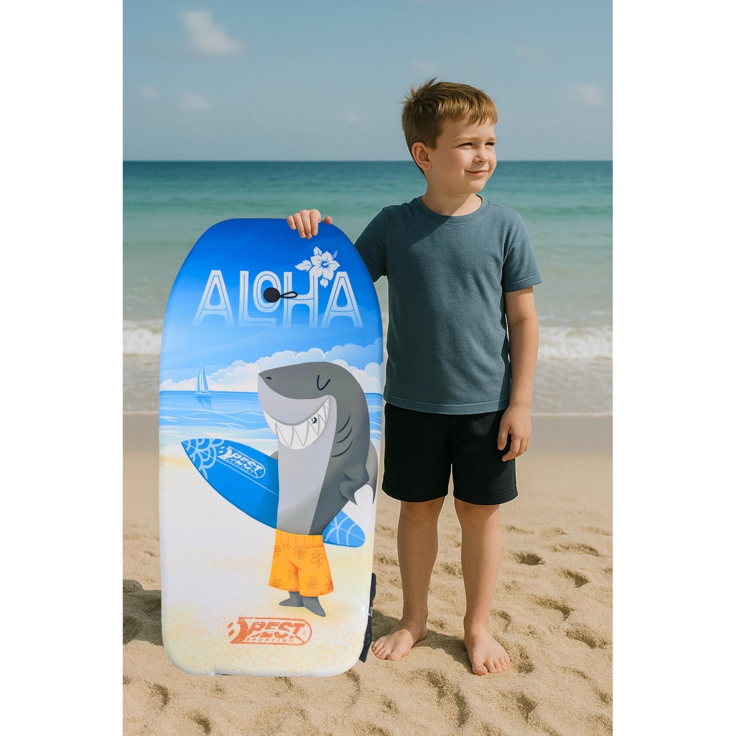 BEST SPORTING Bodyboard Kids - Lightweight surfboard for beach, ocean & pool | 92 x 46 x 5 cm | Various designs available | Includes leash for secure grip (Aloha)
