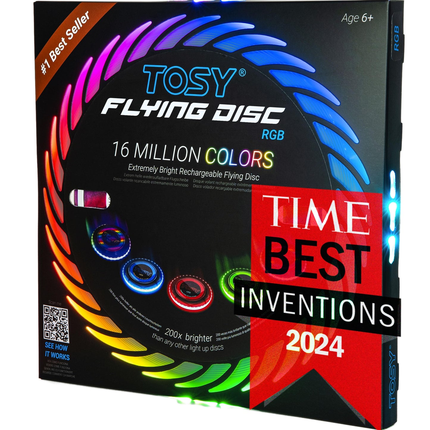 TOSY Flying Disc - 16 million RGB colors, bright, smart modes, automatic light-up, rechargeable, ideal for birthdays, Easter, men/boys/kids, 175g Frisbee