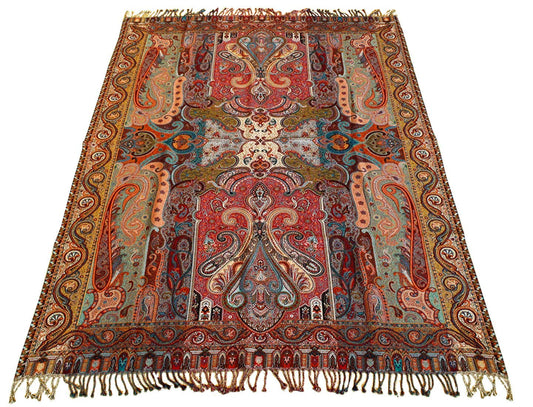 Lorenzo Cana luxury wool blanket jacquard woven from cotton with finest Merino wool - lamb colorful Paisley throw blanket wool sofa blanket cuddly blanket plaid 130 cm x 180 cm 96250