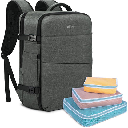 Lubardy 40L Laptop Backpack for Men Waterproof 17.3 Inch with 3 Storage Pockets Travel Backpack for Work School Weekend Trip Grey