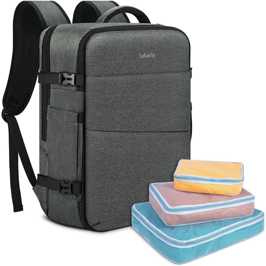 Lubardy 40L Laptop Backpack for Men Waterproof 17.3 Inch with 3 Storage Pockets Travel Backpack for Work School Weekend Trip Grey