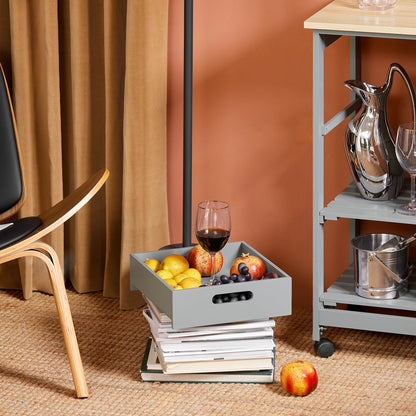 SoBuy serving trolley with wheels - kitchen trolley with 2 removable shelves and 1 tray - serving cart trolley for kitchen, living room, dining room - light grey, 68x85x38 cm, up to 50 kg, MDF, FKW79-HG.