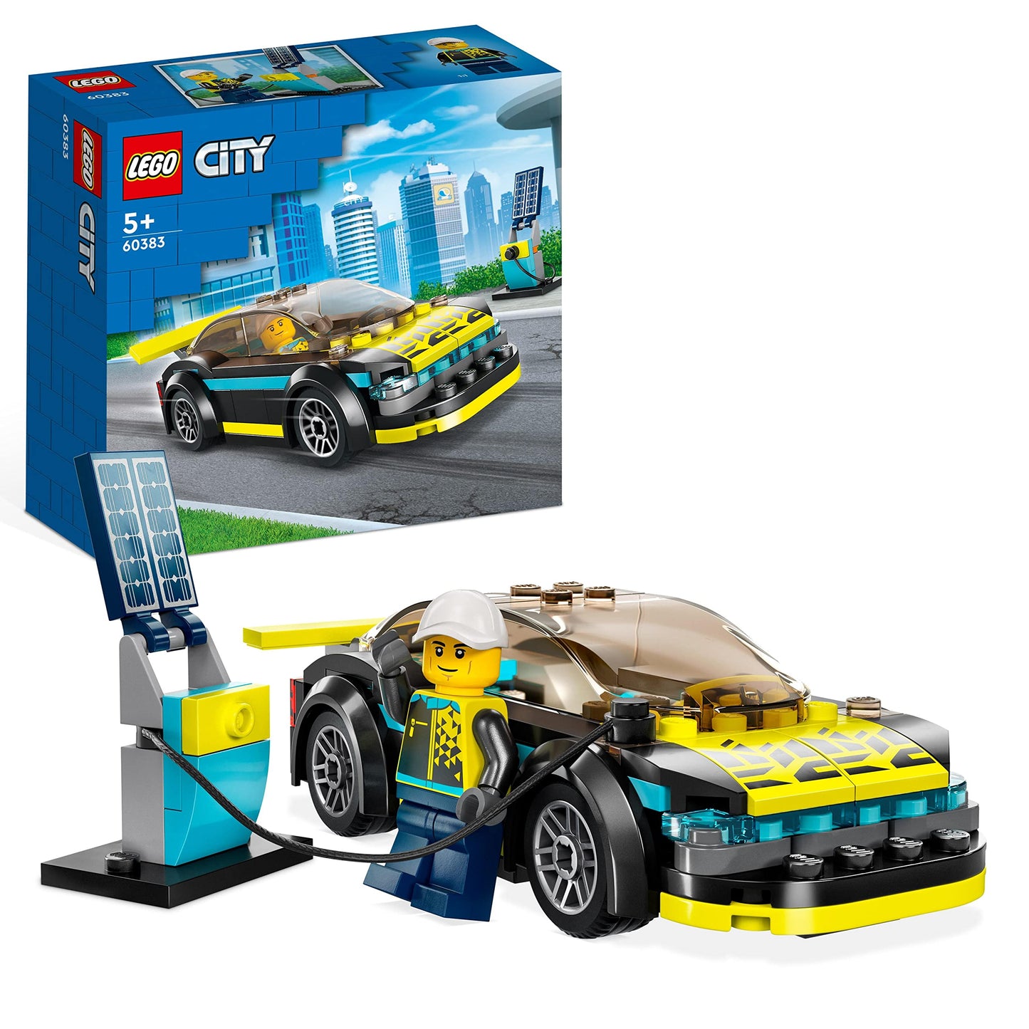 LEGO City Police Car and Muscle Car Chase & City Electric Sports Car Set, Racing car with minifigure, toy car for boys and girls aged 5 and up, birthday gift 60383.