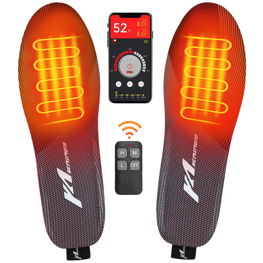 KEMIMOTO Heated insoles with remote control and APP, Electric heated insoles for men and women, Rechargeable thermal insoles, Breathable heating insoles for hiking, camping.