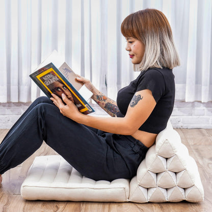 Leewadee Thai pillow foldable mattress, chill-out foldable mat, padded reading support floor lying mat with triangle pillow Thai mat, kapok, 75 x 50 cm, natural
