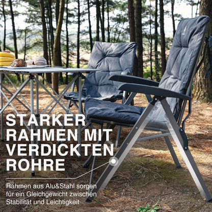 EVER ADVANCED Folding Camping Chair with 4-Position Adjustable Backrest, 330lbs Capacity, Luxury Padded 6cm Thick Garden Chair, High Backrest Fishing Chair for Camping Garden Balcony, Alu+Steel.