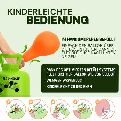 Helium gas cylinder + 100 balloons ECO-TEST "VERY GOOD" • guaranteed 420l balloon gas ✓ for approx. 50 balloons ✓ MADE IN EU ✓ Helium Balloon Gas • practical filling system for parties, weddings, birthdays.