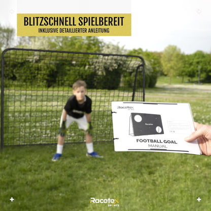 Racetex Kids Soccer Goal including target wall with anti-rust coating - Soccer goals for garden children and adults - Soccer goal with ground anchors for optimal stability - Soccer goal (Galaxy)