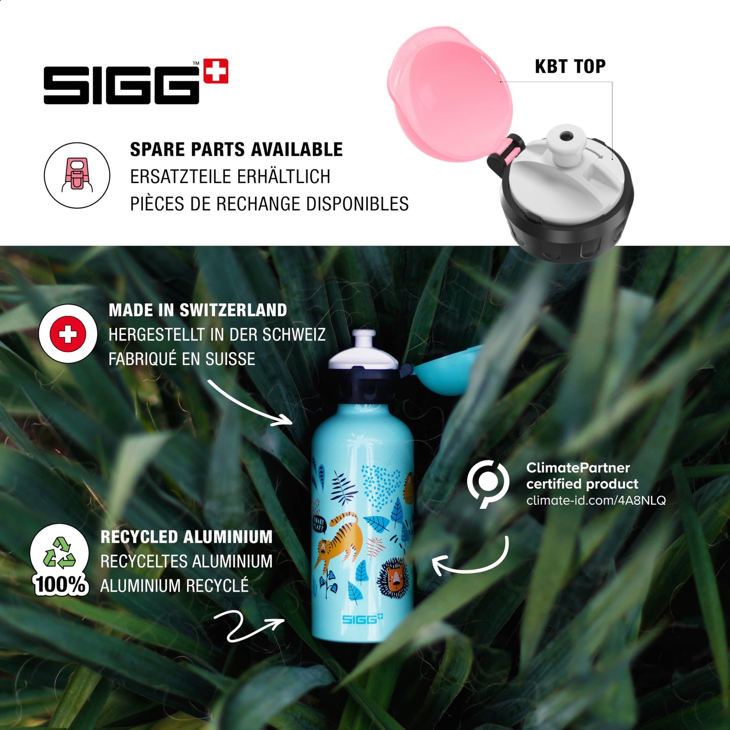 SIGG - Aluminum Kids Water Bottle - KBT Nixie - Leak-proof & Shatterproof - Lightweight - BPA-free - Climate Neutral Certified - Sports & School - White-green & Pink - 0.4L