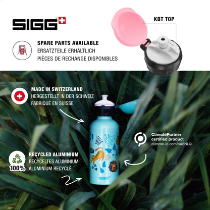 SIGG - Aluminum Kids Water Bottle - KBT Nixie - Leak-proof & Shatterproof - Lightweight - BPA-free - Climate Neutral Certified - Sports & School - White-green & Pink - 0.4L
