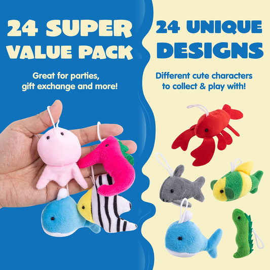 JOYIN 24 Piece Mini Plush Animals, Sea Creatures for Kids' Birthday Party, Small Stuffed Animals, Small Gifts for Kids, Advent Calendar Fillers, Party Favors for Kids Birthday 3+ Years.