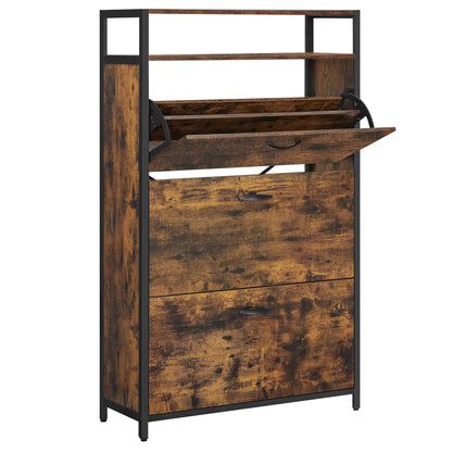 VASAGLE Shoe Cabinet, Slim Shoe Rack, Shoe Cupboard with 3 Flaps, for 15-24 Pairs of Shoes, Space-saving, Dustproof, 30 x 80 x 130 cm, for Hallway, vintage brown-black LBS802B01