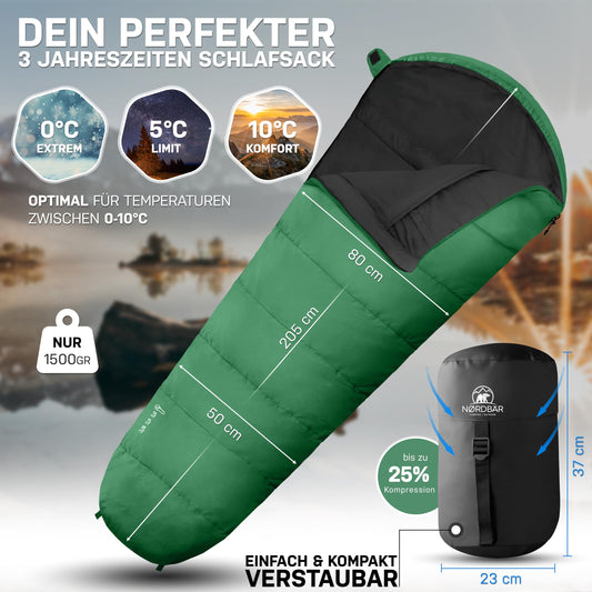 NORDBAER® Sleeping Bag 3 Seasons & Summer Ultralight [750g/1500g] | Camping Mummy Sleeping Bag | compact size [100GSM/300GMS] | Outdoor Travel Hostel Sleeping Bag | Summer Sleeping Bag