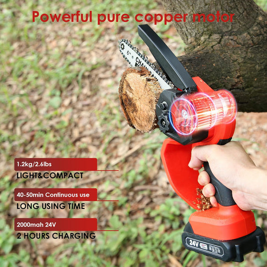 6 inch Mini Chainsaw with Battery, Aoresac Battery chainsaw with 2 Batteries and Chains, 800W Safety Button One-Hand Chainsaw for Hand Chainsaw for Cutting Branches and Garden