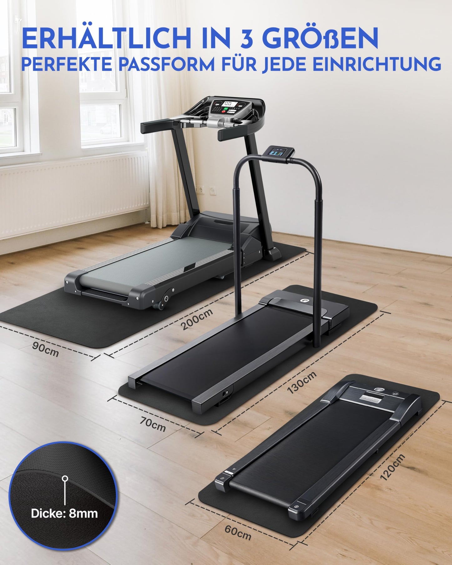 NEOLYMP Floor Protection Mat for Fitness Equipment (200 x 90cm) - Treadmill Mat 8mm Thickness - Durable, Non-Slip & Shock-Absorbing - Fitness Floor Mat for Crosstrainers - Exercise Mat, Fitness Mat