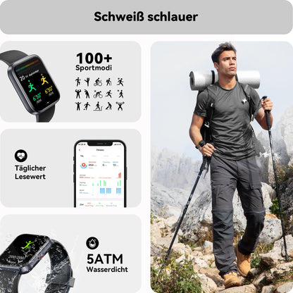 ENOMIR Smartwatch (Accept/Make Calls), Alexa Built-in, 4.6cm fitness watch with heart rate-SpO2-sleep monitor, 100 sports modes, 5ATM waterproof, pedometer and smartwatches for iOS Android