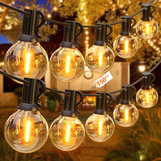 GLUROO Outdoor String Lights 45.7M, Waterproof Outdoor String Lights with 75+2PCS G40 Plastic Bulbs, LED String Lights Shatterproof for Garden, Porch, Christmas Party, Decor