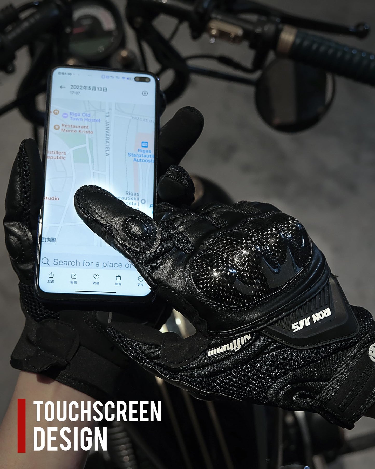 BORLENI Motorcycle Gloves Breathable Full Finger Leather Motorbike Gloves Knuckle Protection Pad Touchscreen