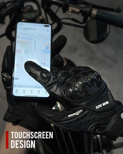 BORLENI Motorcycle Gloves Breathable Full Finger Leather Motorbike Gloves Knuckle Protection Pad Touchscreen