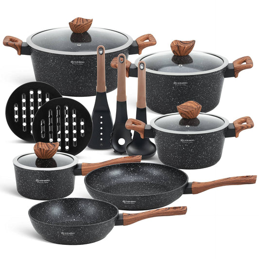 EDENBERG 15-piece cookware set for induction cooktops. Coated pots and pans, induction pots set, suitable for induction cookware. Top quality cookware set for all your cooking needs.