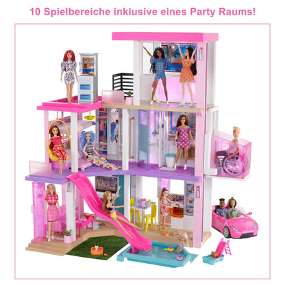 Barbie Dream House (114 cm), 3-story dollhouse with pool, slide, wheelchair lift, 75 accessories, dolls, suitable for children aged 3 and up, GRG93.