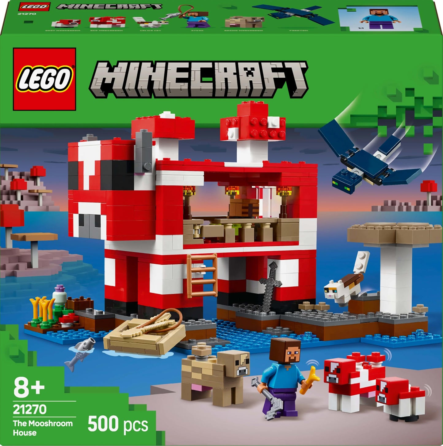 LEGO Minecraft The Mushroom Cow House - Gaming toy with Steve figure, Mobs, a crafting table and a farm - Interactive playset - Gaming gift for girls and boys aged 8 and up 21270