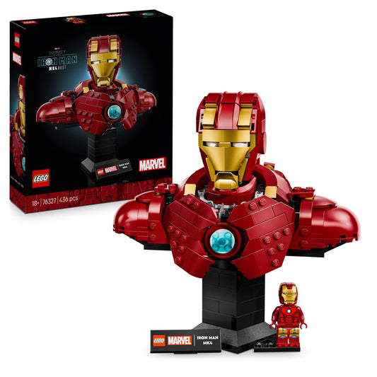 LEGO | Marvel Iron Man MK4 Bust - Adult building set for display including Tony Stark minifigure, with retractable cannons and a swiveling head - Collectible & gift idea for fans - 76327