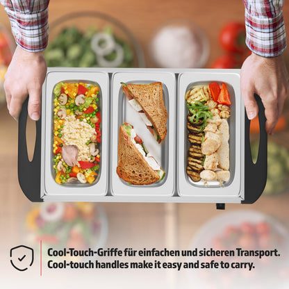 Jago® Buffet warmer - electric, with heating plate function, temperature controller, stainless steel - food warmer, warmer, hot plate, hot food container