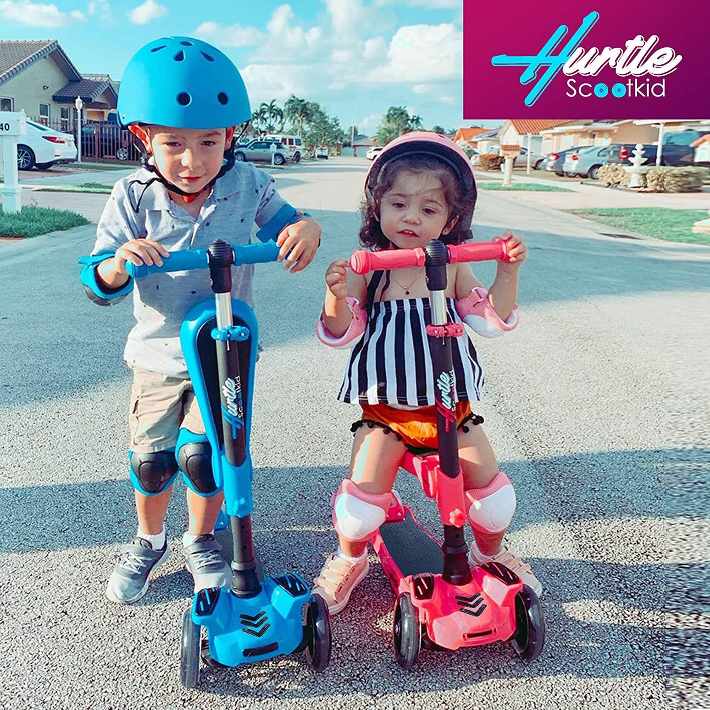 3-wheel scooter for kids - standing and cruising children's toy scooter with adjustable height, non-slip platform, flashing wheel lights, for boys/girls aged 2-12 years - Hurtle