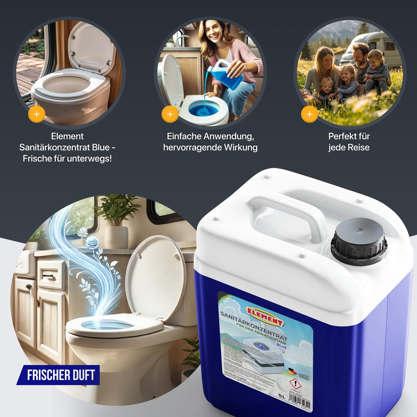 Sanitary fluid I Blue I Sanitary concentrate I 5 liters I Camping toilet waste tank I Toilet sanitary fluid for camping toilet waste tank I Sanitary additive I Toilet additive