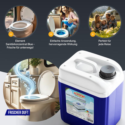 Sanitary fluid I Blue I Sanitary concentrate I 5 liters I Camping toilet waste tank I Toilet sanitary fluid for camping toilet waste tank I Sanitary additive I Toilet additive