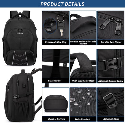 Extra Large Backpack Men 55L Waterproof 18.4 Inch Laptop Bag Work Laptop with USB Charging Port Anti Theft Business Travel School Backpack for Men Women Boys Teenagers Black