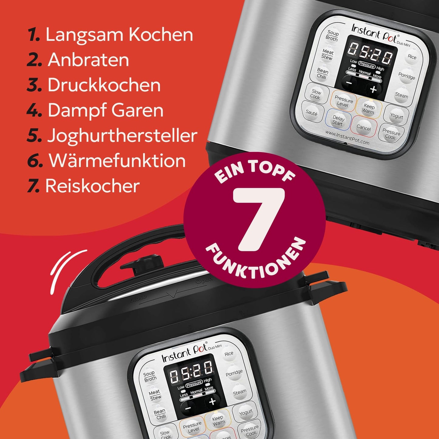 Instant Pot Duo 30 Electric Multicooker 3L - Pressure Cooker, Slow Cooker, Rice Cooker, Sauté Pan, Yogurt Maker, Steamer, and Food Warmer, made of stainless steel, Silver