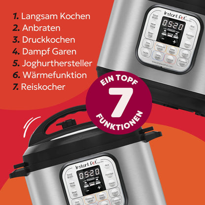 Instant Pot Duo 30 Electric Multicooker 3L - Pressure Cooker, Slow Cooker, Rice Cooker, Sauté Pan, Yogurt Maker, Steamer, and Food Warmer, made of stainless steel, Silver