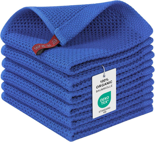 Mossfor dish towels 100% cotton, 6-pack 30 x 30 cm, Soft kitchen towels absorbent thick premium dishcloth cleaning cloth, Blue.