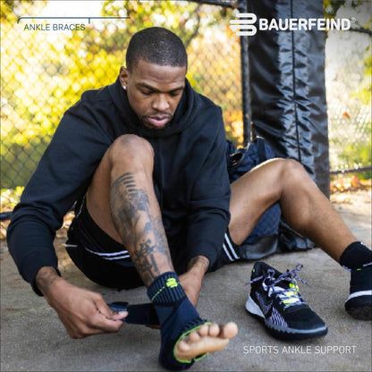 BAUERFEIND Ankle Support ankle brace for sports like soccer, fitness, and running. Prevents ankle injuries and provides stability. Pink, size L.